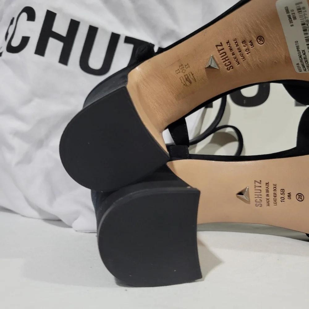 Schutz Keefa Platform Sandal Heels Black Sz 10.5